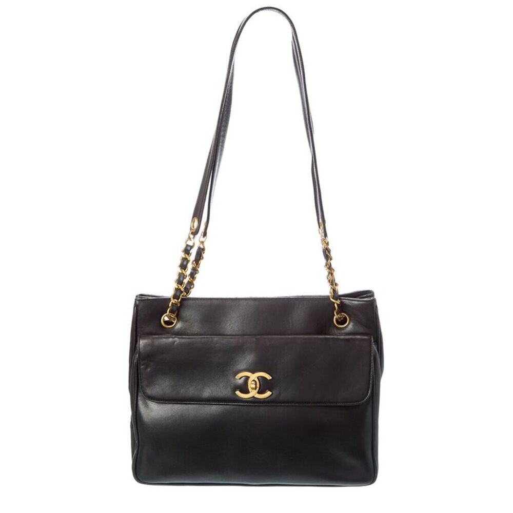Chanel Black Lambskin Leather Cc Flap Shopping Tote (Authentic Pre-Loved)